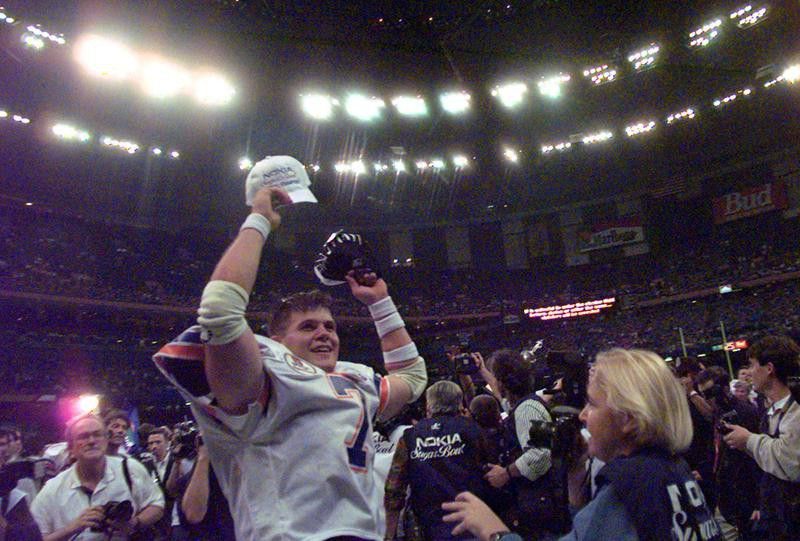 Danny Wuerffel celebrates after defeating Florida State