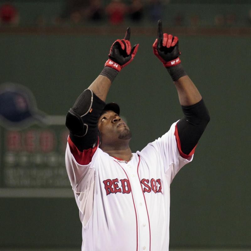 David Ortiz points to sky after hitting a two-run home run