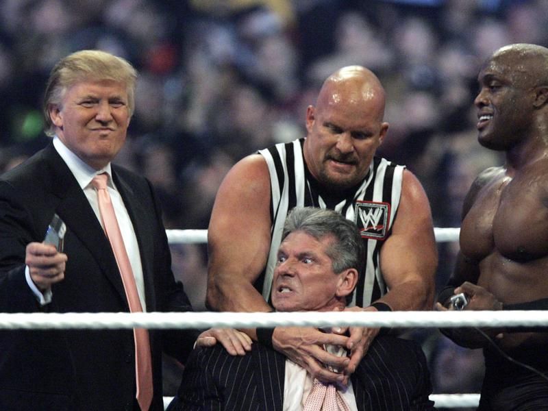Donald Trump, Vince McMahon, Steve Austin,  Bobby Lashley