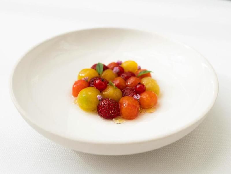 Eleven Madison Park tomato with berries and basil