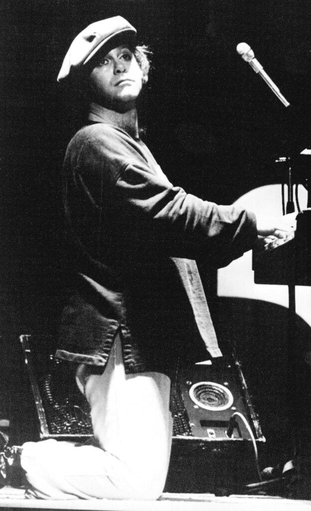Elton John on the stage of the Theatre des Chams-Elysees in Paris, 1979