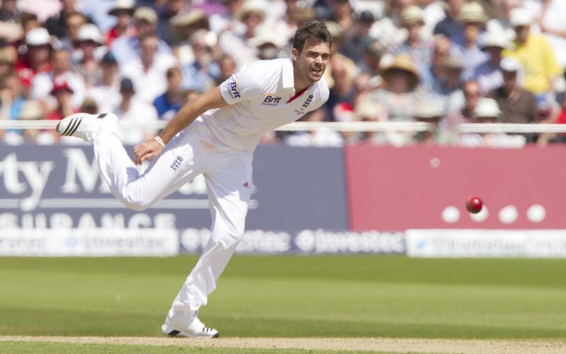 England's James Anderson bowls