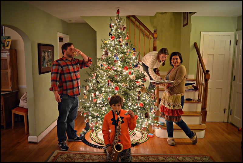 Family around Christmas Tree