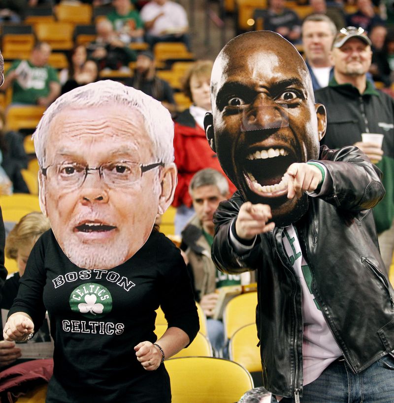Fans wearing Mike Gorman and Kevin Garnett faces