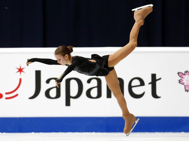 Figure Skater Alexandra Trusova in mid-air