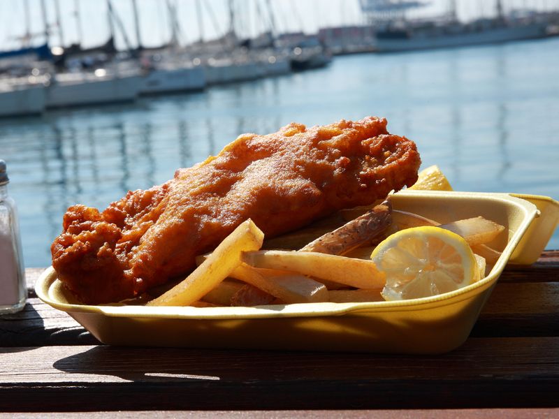 Fish and chips in marina