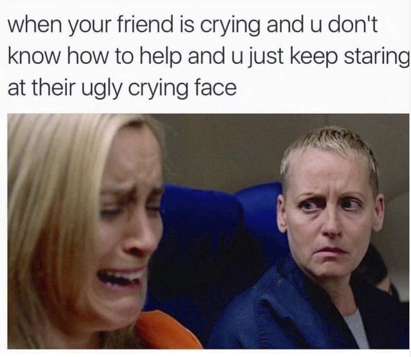 Friend watching friend cry meme