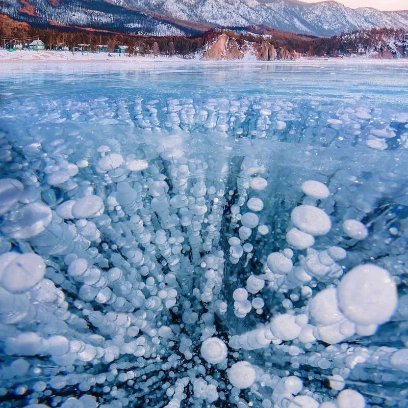 Frozen bubbles in Lake Baikal, Siberia