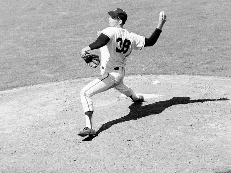 Gaylord Perry pitches in ninth inning