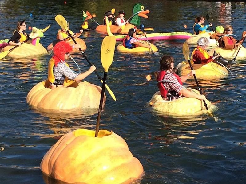 Giant pumpkin kayaking