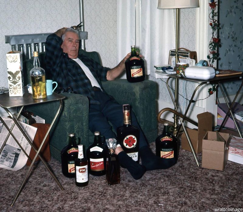 Grandad and liquor bottles