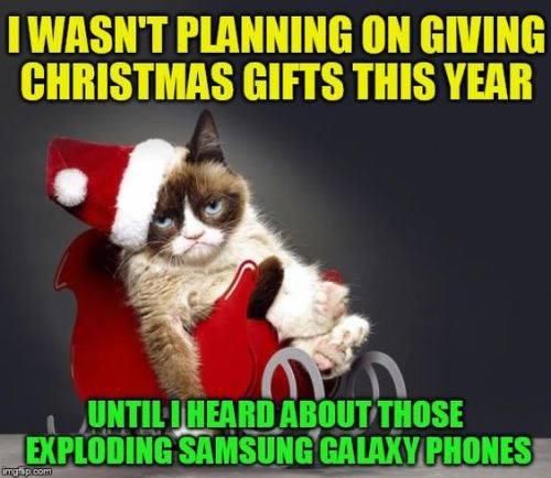 Grumpy cat in Santa hat Christmas meme