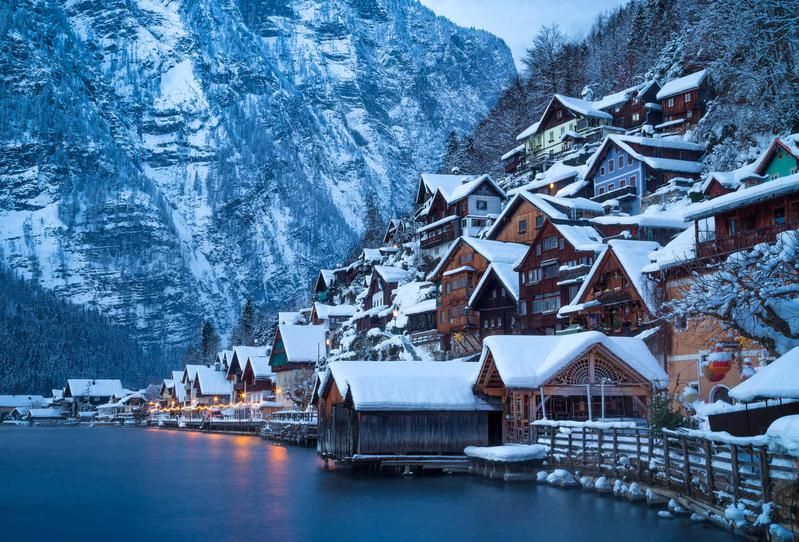 Hallstatt basically looks like stacks of old homes and mountains sitting on top of a mirror.