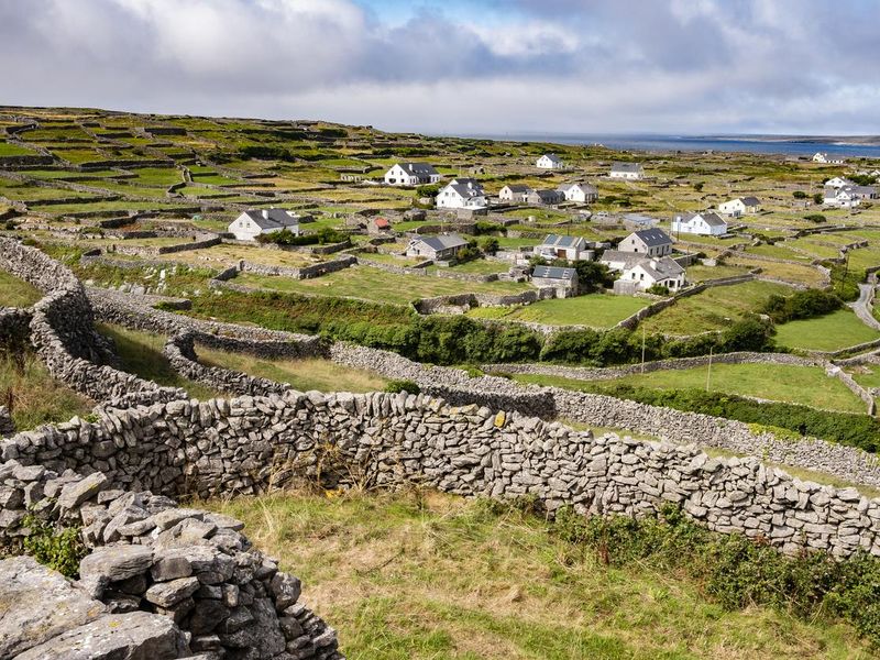 Hilltop view of the smallest of the Aran islands in Ireland