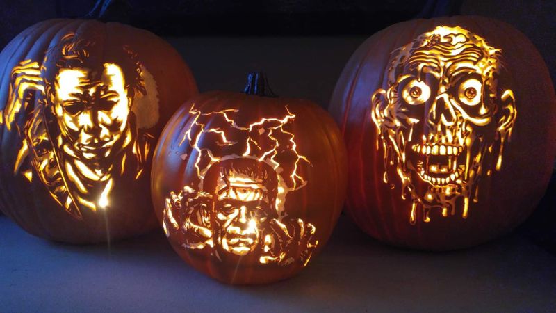 Horror movie monsters pumpkin carvings