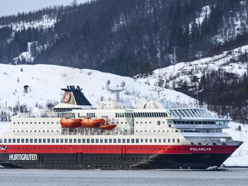 Hurtigruten cruise ship near Tromsø in Northern Norway