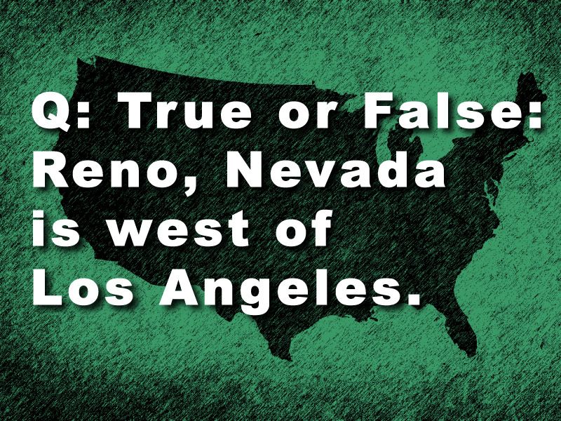 Is Reno west of LA?