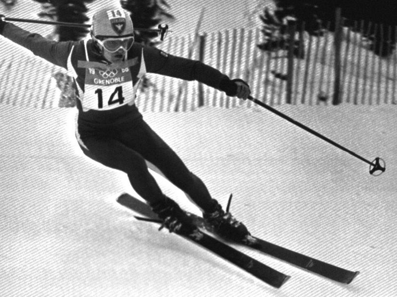 Jean-Claude Killy speeding down the ski slope