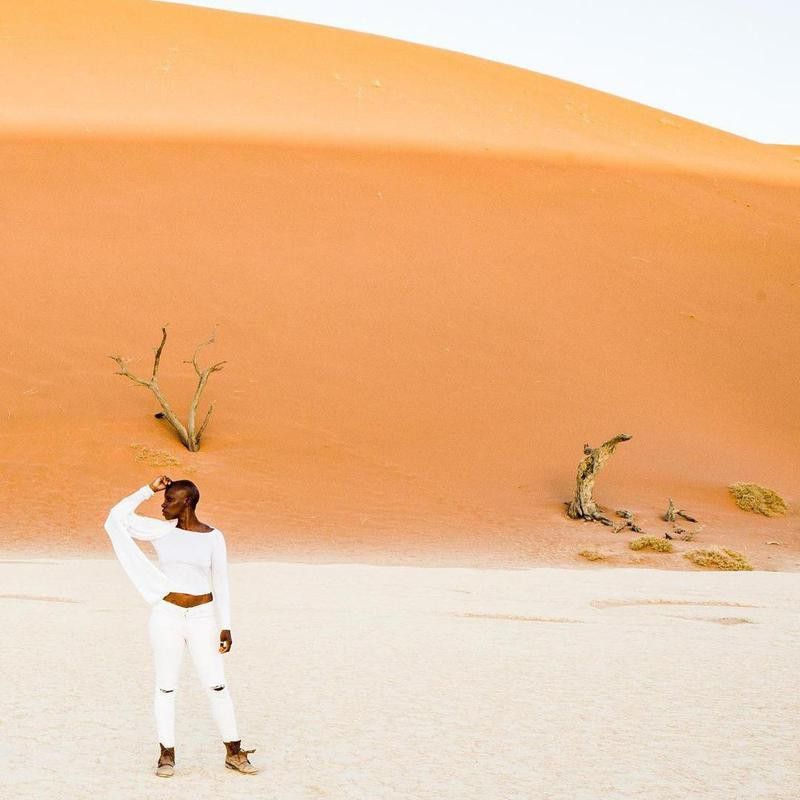 Jessica Nabongo in desert