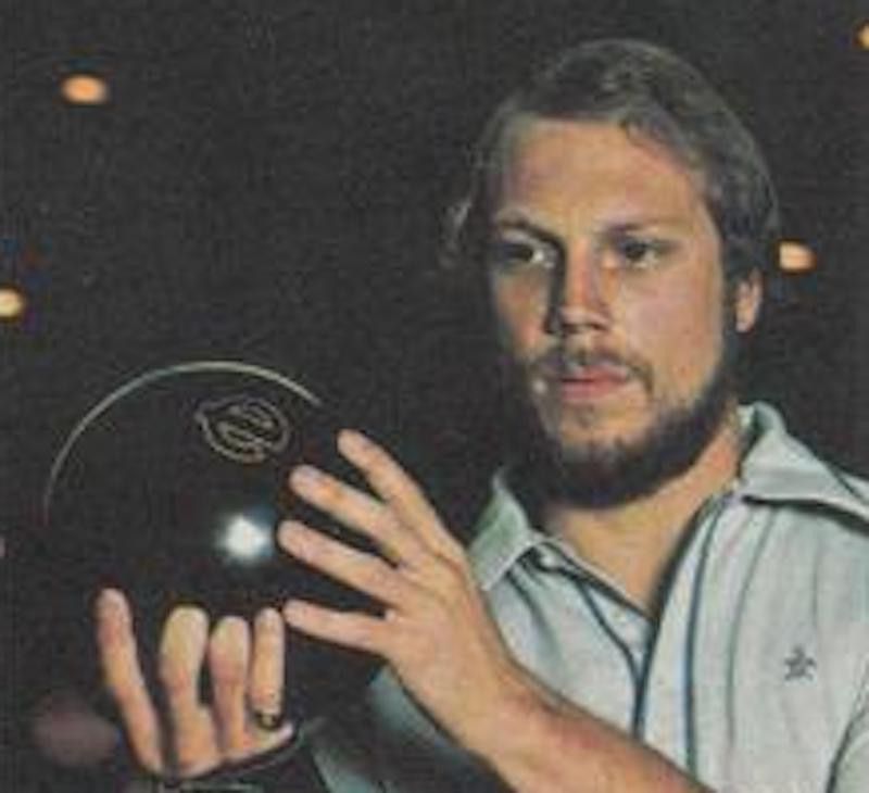 Jim Godman grips his bowling ball