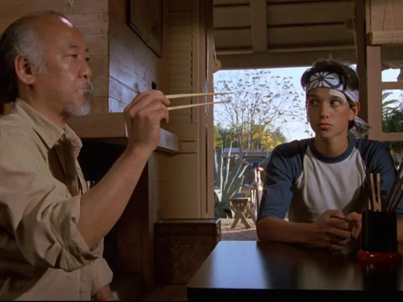 Ralph Macchio, right, and Pat Morita starred in "The Karate Kid," which debuted in 1984.