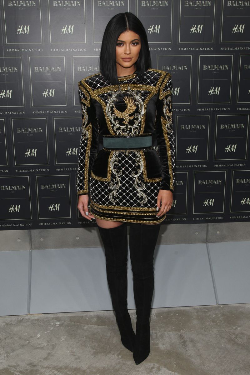 Kylie Jenner wearing Balmain x H&M collection shirt