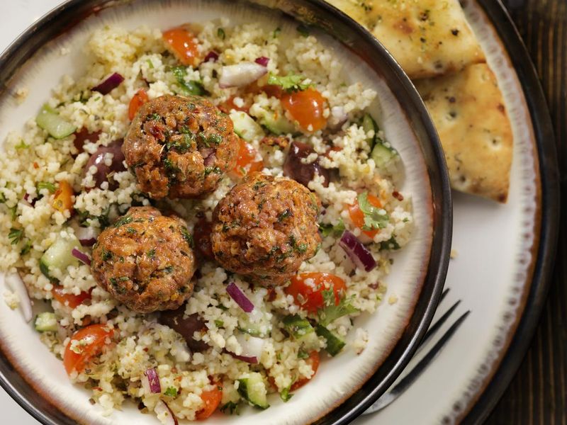 Lamb Meatballs with a Couscous Greek Salad
