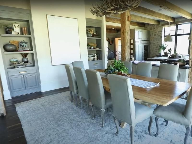 Large dining room with wooden table