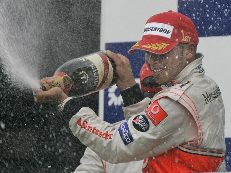 Lewis Hamilton celebrates after winning United States Grand Prix