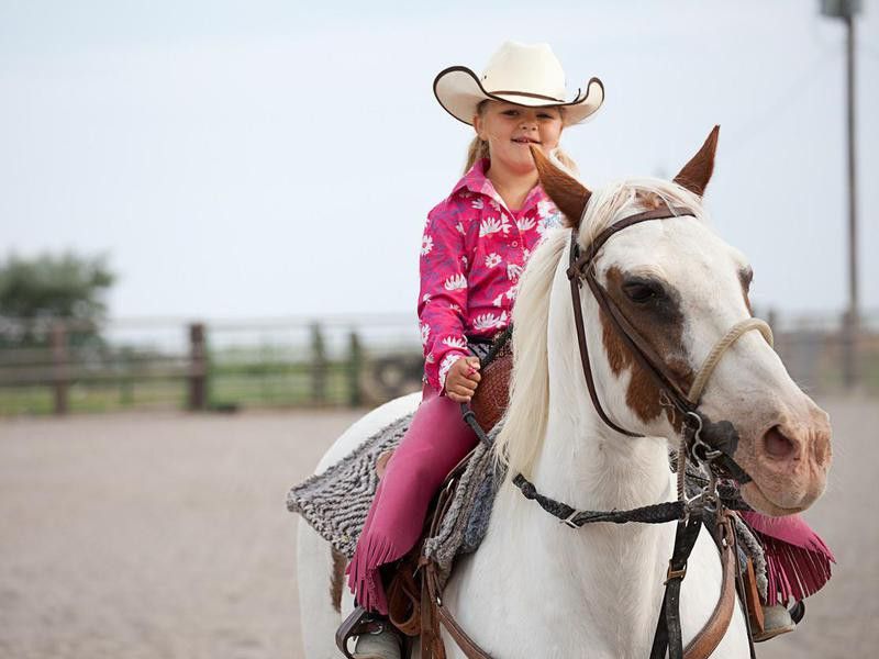 Little Girl Riding Paint Horse