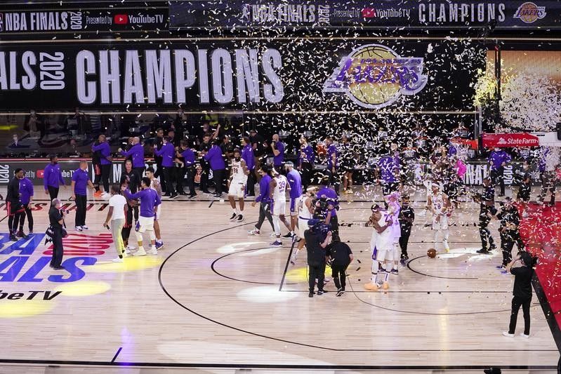 Los Angeles Lakers celebrate winning 2020 NBA Finals against Miami Heat
