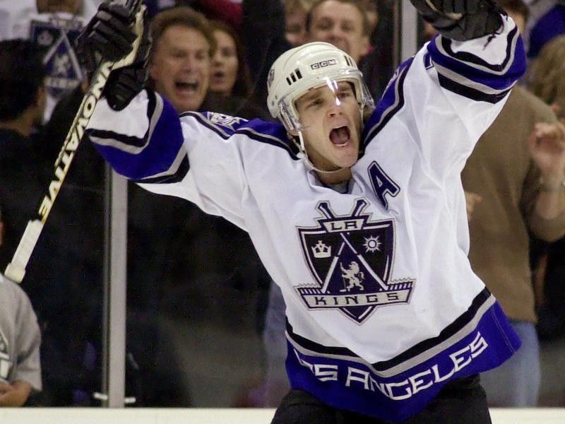 Luc Robitaille celebrates a goal