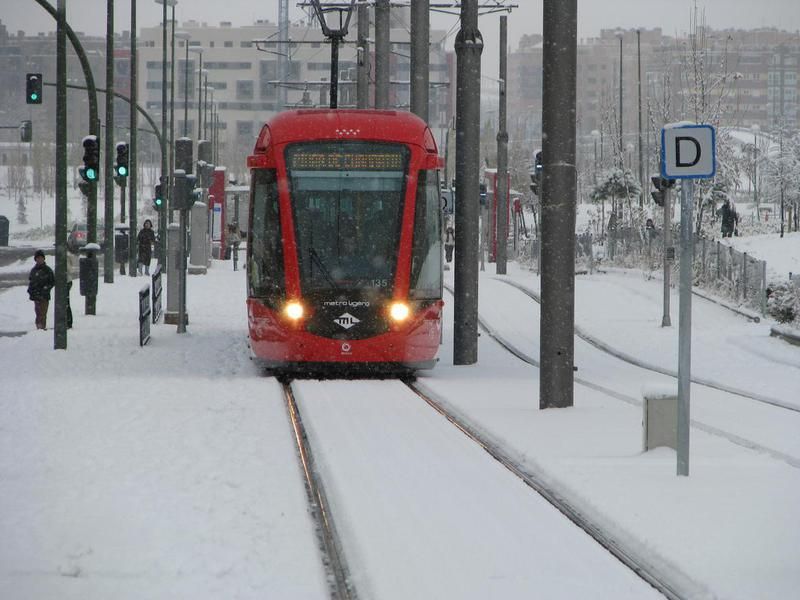 Madrid tram with snow