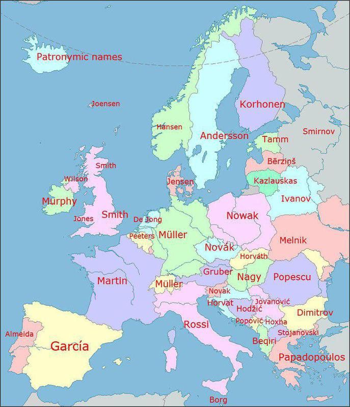 Map of European surnames