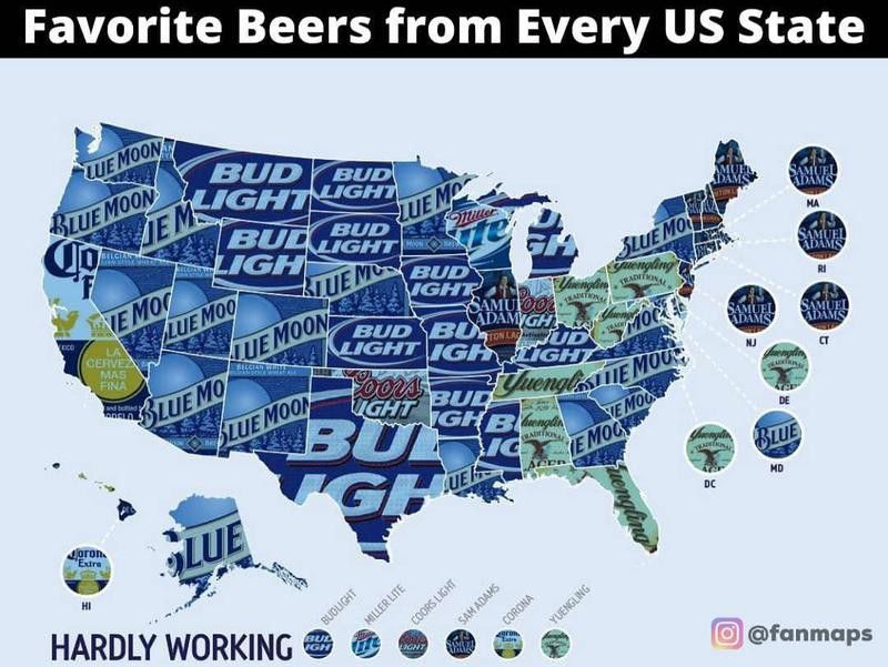 Map of favorite beer by state