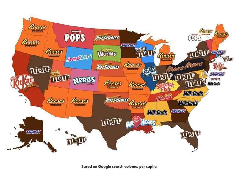 Map of preferred candy by state