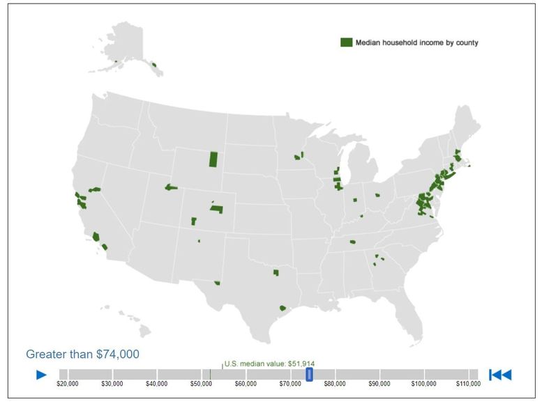 Map of where people make $75,000 a year