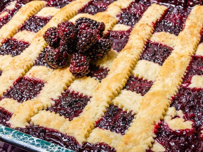 Marionberry cobbler with crossed crust