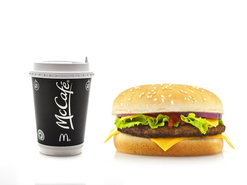 McDonald's coffee with cheeseburger