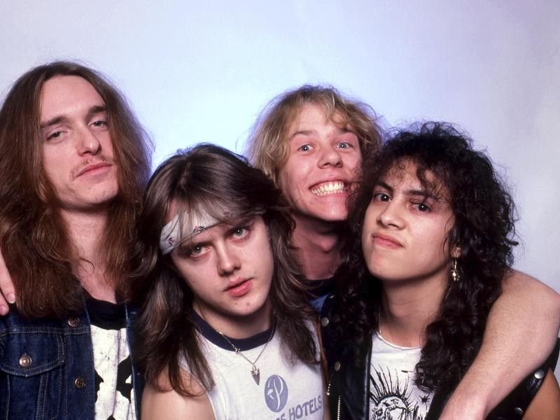 Metallica's Lars Ulrich, James Hetfield, Kirk Hammett and Cliff Burton in 1985