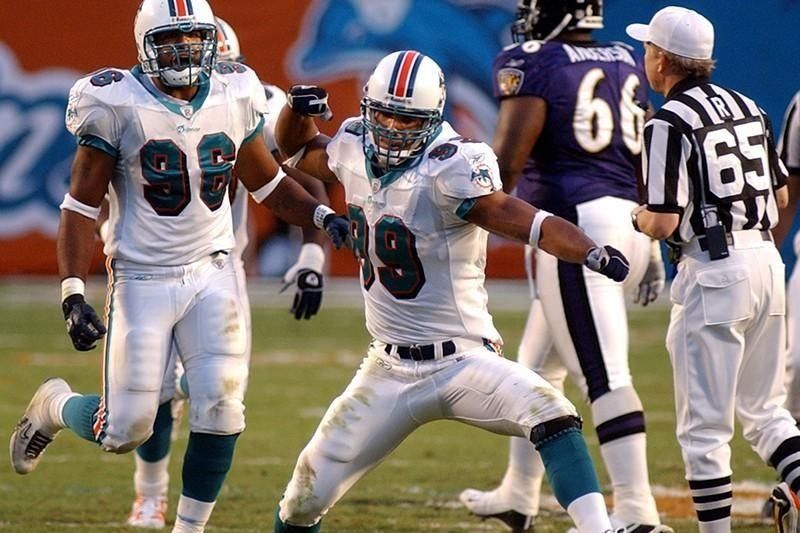 Miami Dolphins defensive end  Jason Taylor in 2002