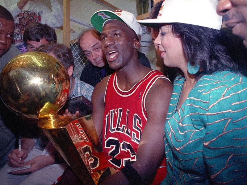 Michael Jordan after winning NBA title with Chicago Bulls