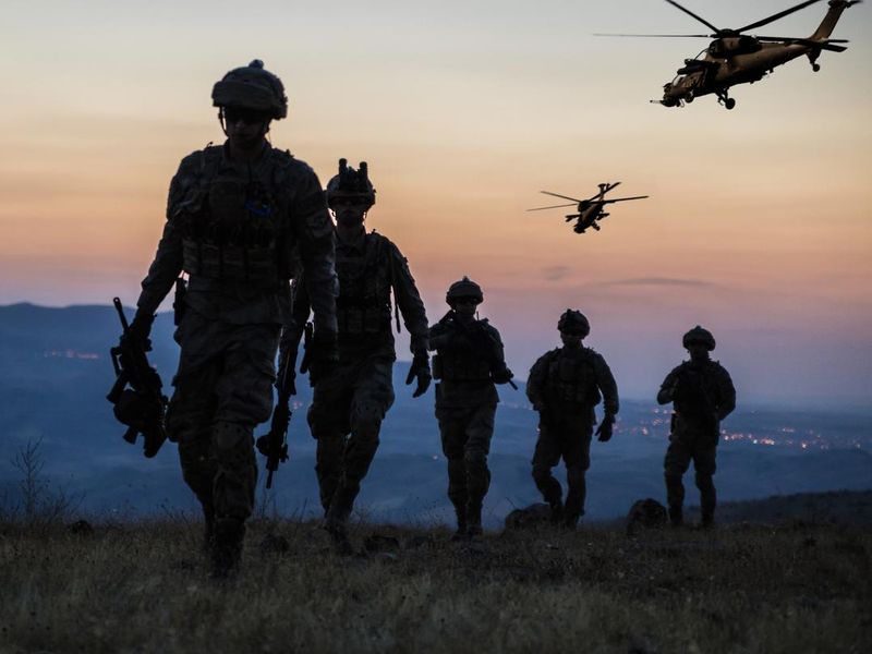 Military mission at twilight
