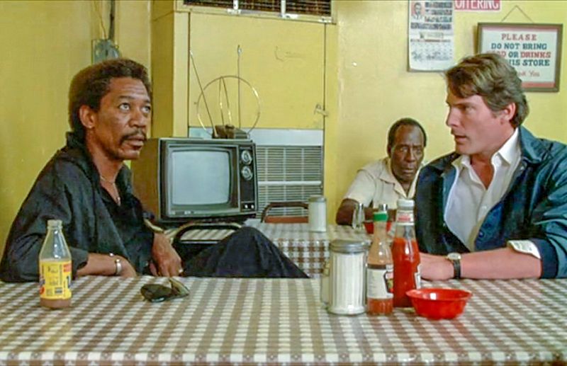 Morgan Freeman and Christopher Reeve in Street Smart (1987)