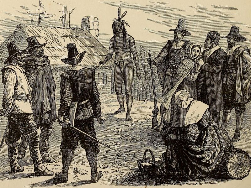 Native Americans and Pilgrims meet