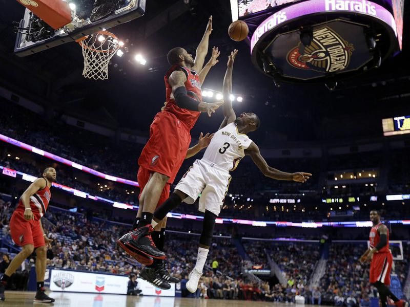New Orleans Pelicans guard Anthony Morrow goes to the basket against Portland Trail Blazers