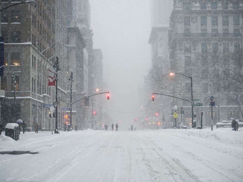 New York City Manhattan Midtown street under the snow
