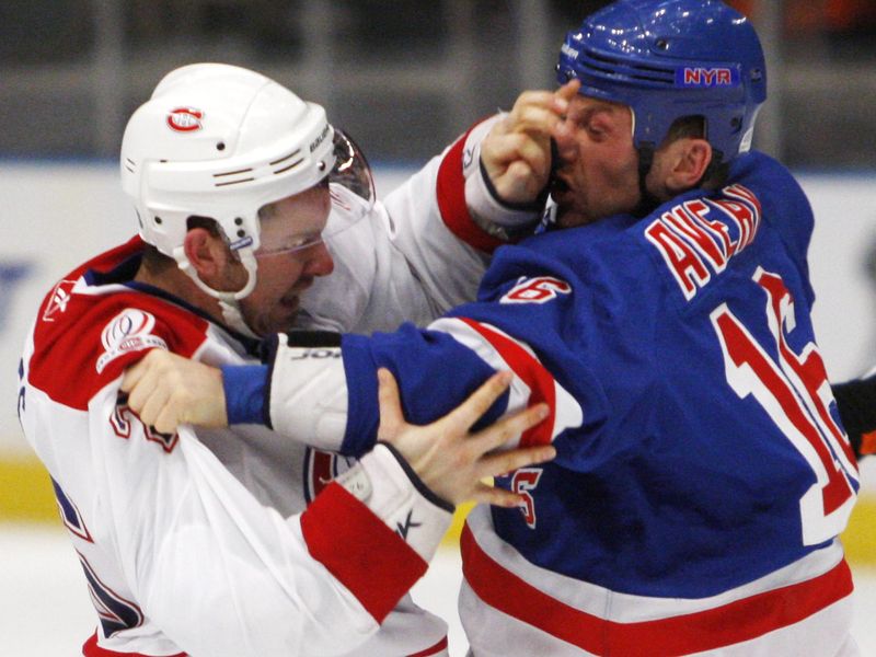 New York Rangers' Sean Avery fight against Josh Gorges
