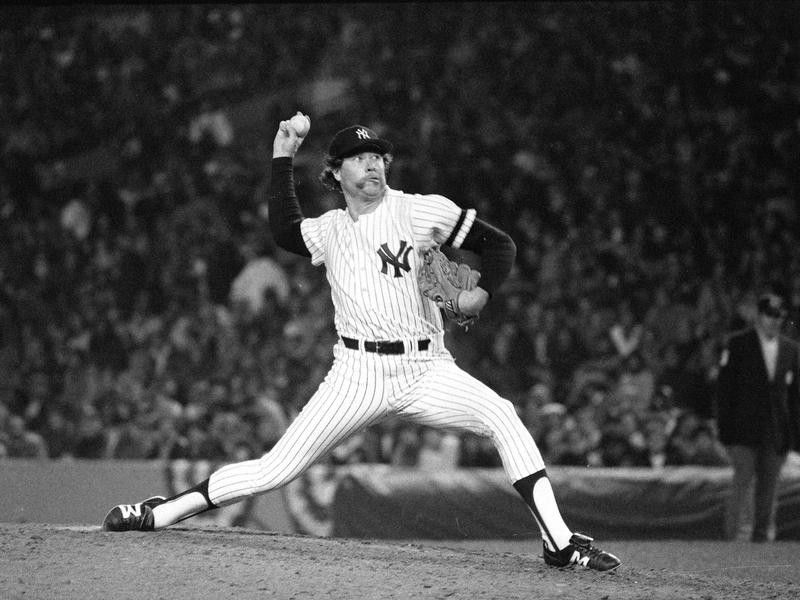 New York Yankees ace relief pitcher Rich "Goose" Gossage hurls pitch