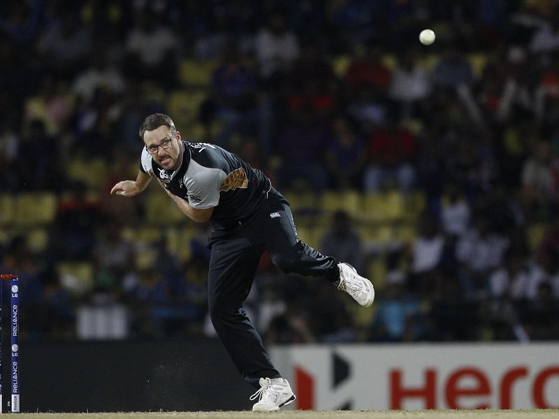 New Zealand's bowler Daniel Vettori bowls